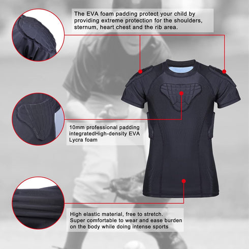 Youth Padded Compression Shirt - Kids Protective Shirt for Football, Soccer, Basketball