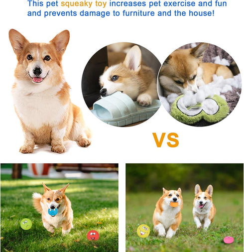 Dog Squeaky Toys, Latex Squeaky Balls for Small Puppy Chewing, Soft Fun Emoji Balls (6 PCS)
