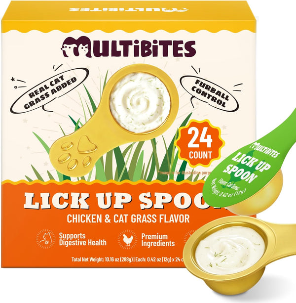 Lickable Cat Grass Treats with Lick-Up Spoons, Healthy Cat Grass Wet Cat
