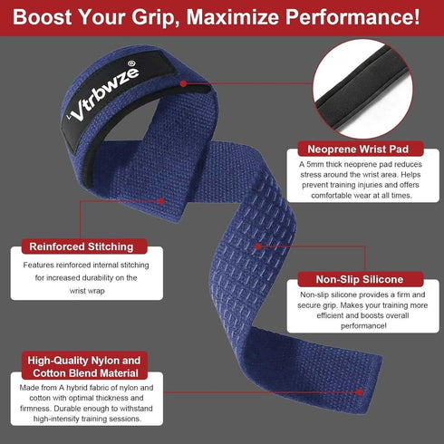 Vtrbwze Gym Lifting Straps for Weightlifting & Deadlift - Non-Slip Silicone Grip, Padded Wrist Support