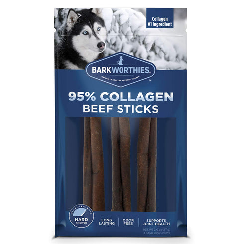 Barkworthies Collagen Sticks 6-Inch 3-Count, Great Tasting, Highly Digestible Dog Chew