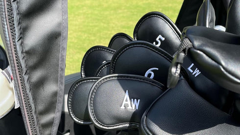 Premium Magnetic Leather Golf Club Head Covers - Set of 10, Fits Most Clubs, Embroidered Club Label