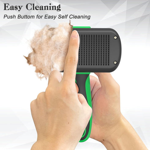 Self Cleaning Shedding Brush for Dogs & Cats, Skin Friendly Grooming Brush for Shedding, Green