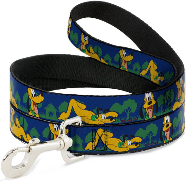 Buckle-Down Dog Leash Pluto: 4 Poses Landscape Blue Green, Available in Different Lengths and Widths for Dogs and Cats