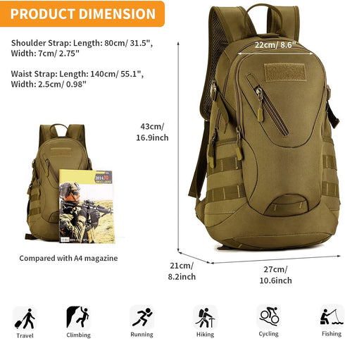 HUNTVP 20L Military MOLLE Backpack Rucksack Tactical Assault Pack for Hunting, Camping, Trekking, Travel