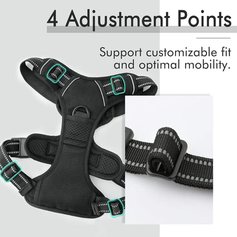 rabbitgoo Dog Harness, No-Pull Pet Harness with 2 Leash Clips, Adjustable Soft Padded Vest, Reflective No-Choke Oxford