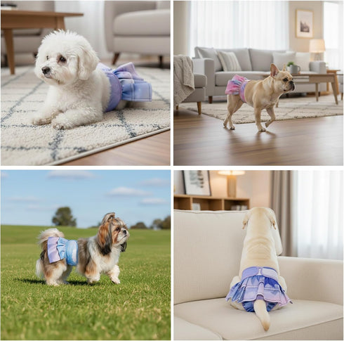 3 Pack Reusable Dog Diapers Female, Washable Doggie Diaper with Skirt Pastel Starry Design, Highly Absorbent Leak-Proof
