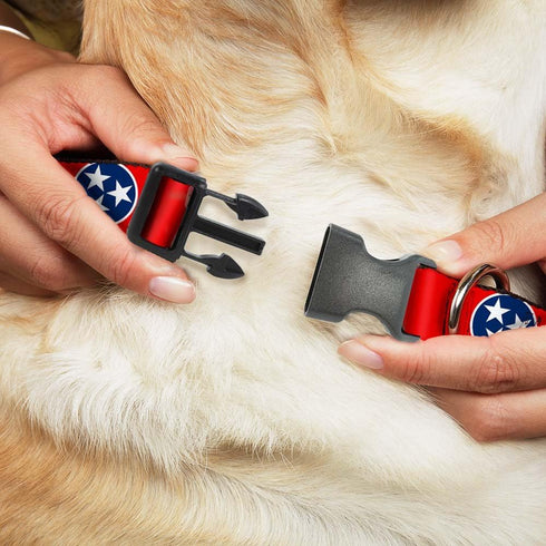 Buckle-Down Plastic Clip Collar - Tennessee Flag Stars Red/White/Blue - 1/2" Wide - Fits 6-9" Neck - Small