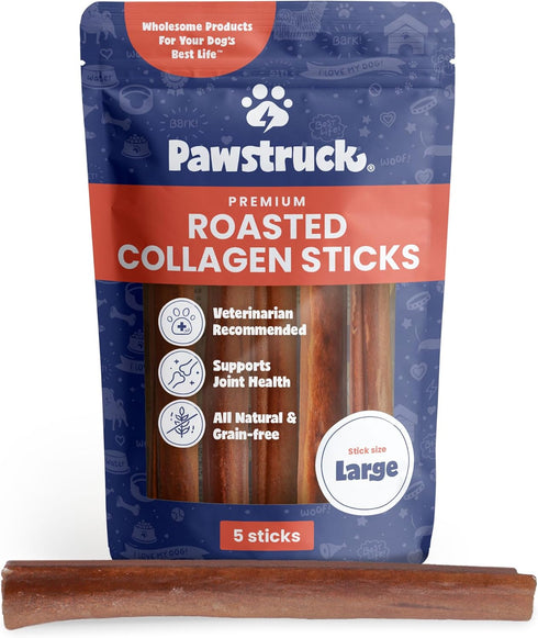 Pawstruck All Natural 11-12" Roasted Collagen Sticks for Dogs - Low Odor, Vet Approved, 5 Pack