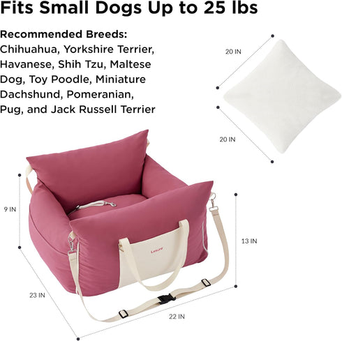 Lesure Small Dog Car Seat - Waterproof Booster Seat with Storage Pockets, Clip-On Safety Leash, Memory Foam Filling,