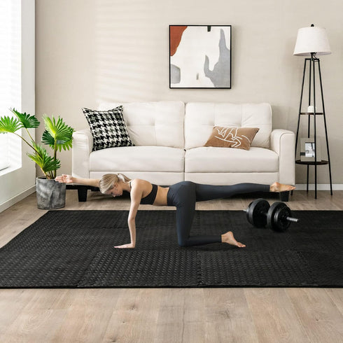 12 1/2" Tangkula Tiles Exercise Flooring Mats with Border, Non-Slip EVA Foam Protective Mats, Elastic Puzzle Play Mats