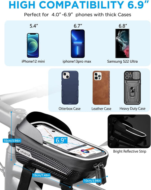 Whale Fall Hard Casing Bike Bag, Bike Accessories for Adult Bikes, Gifts for Men, Waterproof for 4” - 6.9” Cellphone