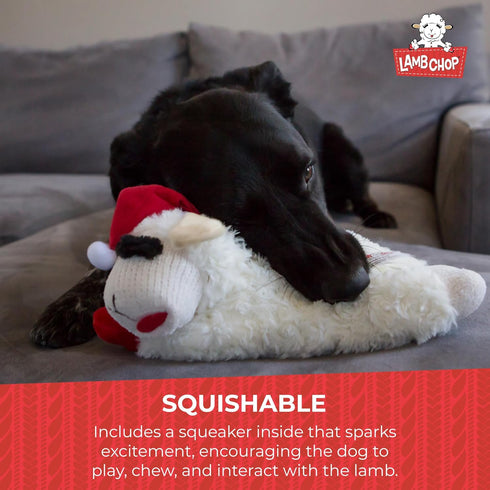 Multipet Lamb Chop Dog Plush Toy w/ Santa Hat, Extra Soft Plush, 6” Cream, Squeaky Toy for All Dogs