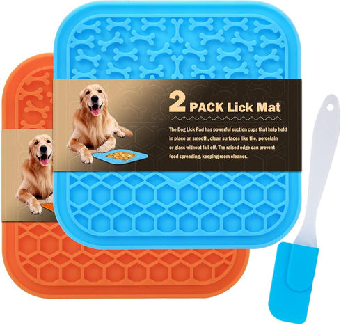 Lick Mat for Dogs, Slow Feeder Licking Pad with Suction Cups for Treats, Bathing, Grooming, Calming - 2 Pack