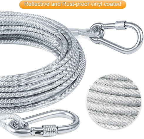Tresbro 30FT Reflective Dog Tie Out Cable for Dogs Up to 250 Pounds, Lightweight Steel Wire Leash for Outdoor Use