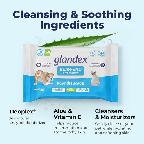 Vetnique Labs Glandex Dog Wipes for Pets, Cleansing & Deodorizing Anal Gland Wipes with Vitamin E, 100ct Pouch