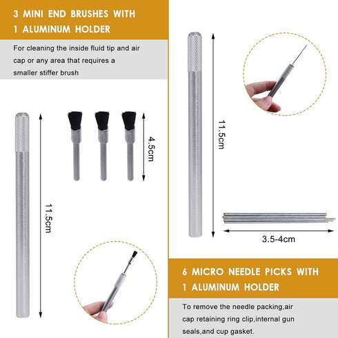 17pcs Nozzles (22) Multi-Purpose Spray Gun Cleaning Kit,Nylon Brushes Paint Gun Cleaning Kit Mini Brushes & Needles
