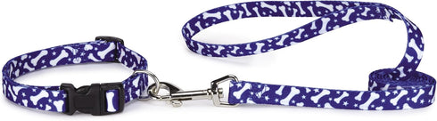 Nylon Pooch Patterns Dog Collar, Fits Necks 10" to 16", Blue Bone