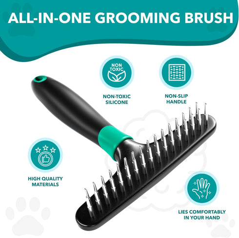 DOGI Deshedding Brush Comb - Undercoat Rake for Dogs & Cats, Double Row Stainless Steel Pins, Reduce Shedding