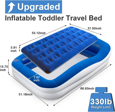 Inflatable Toddler Travel Bed Portable Toddler Bed with Safety Bumpers, Toddler Floor Bed for Travel, Camping
