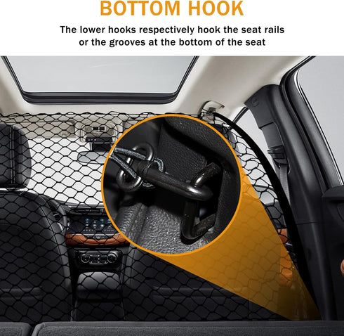 Dog Barrier for SUV, 47" Stretchable Mesh Cargo Net with Metal Hooks, Universal Car Divider Dog Gate for Safe Driving