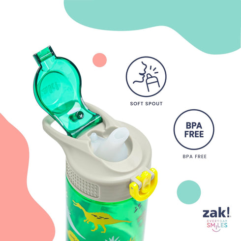 16oz 2-Pack Set Zak Designs Sage Kids Water Bottle For School or Travel, Durable Plastic Water Bottle With Straw
