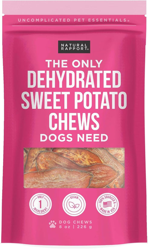 Natural Rapport Sweet Potato Chew, 100% Dehydrated Pet Treats for Dogs (8 oz)