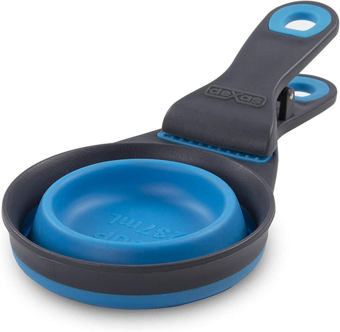Dexas Pets Collapsible KlipScoop, 1 Cup Capacity Dry Dog Food Scoop and Bag Clip, Pro Blue