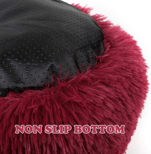 otoez Kitten Puppy Bed, Extra Small Round Dog Cat Beds, Anti-Anxiety Plush Calming Donut Bed, Washable (15.7", Dark Red)