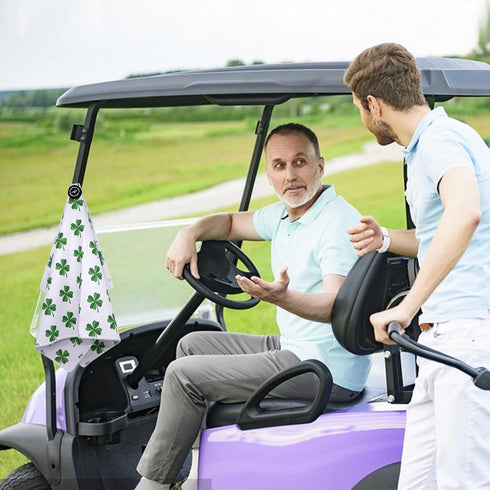 Magnetic Golf Towel with Clip, Microfiber Waffle Design - Strong Hold Magnet for Golf Bags, Carts, Clubs (Lucky Clover)