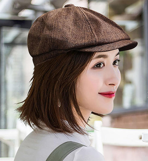 Linen Men's Newsboy Flat Cap, 8 Panel Ivy Cabbie Hat, Breathable Summer Gatsby Irish Fishing Hats