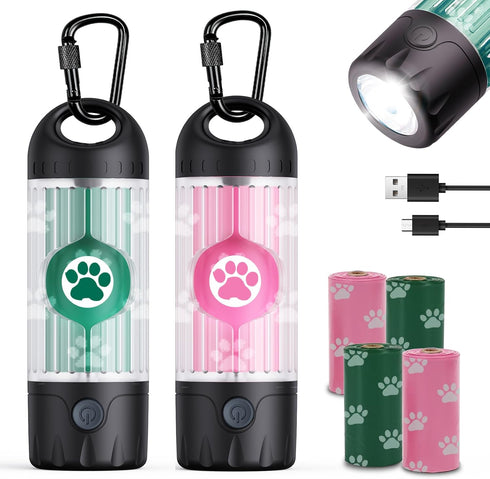 Tubasion 3-in-1 Dog Poop Bag Holder with Flashlight 7-Color, USB-C Rechargeable doggie