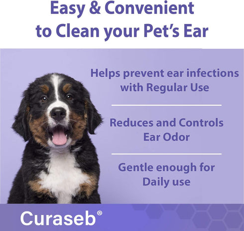 Curaseb Cat and Dog Ear Wipes – Cleans, Deodorizes, Soothes Ear Issues with Aloe Vera – 100 Wipes