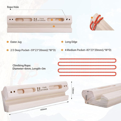 TWO STONES Portable Fingerboard, Rock Climbing Training Boards with Edges and Pockets, Indoor and Outdoor