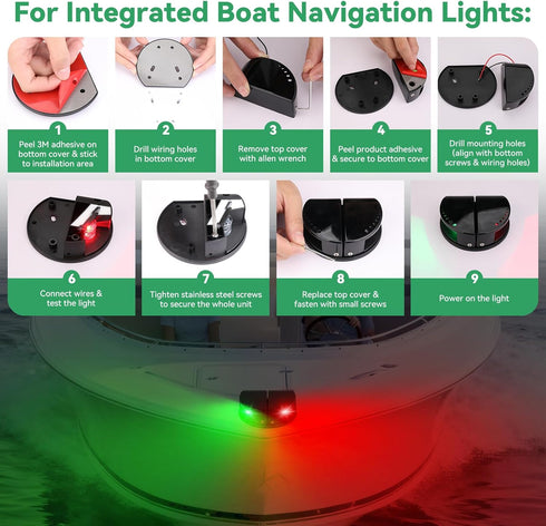 LED,2-in-1 12V IP67 Boat Navigation Light Split & Integrated Marine Nav lights, Red & Green Night Fishing Deck Lights