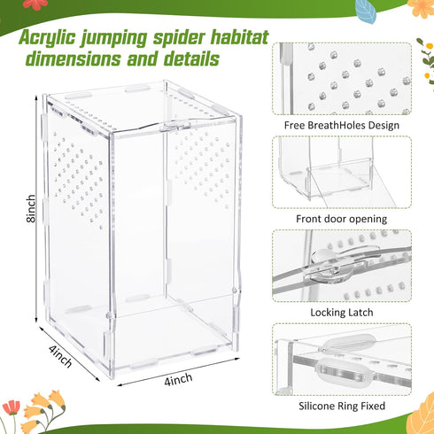 RoundFunny 23 Set Pcs Jumping Spider Enclosure and Habitat Miniatures Figurines Clear Acrylic Enclosure Mini Jumping