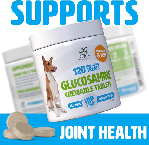 Glucosamine for Dogs with Chondroitin and MSM - 120 Chewable Tablet Treats for Dog Mobility Support and Arthritis Pain