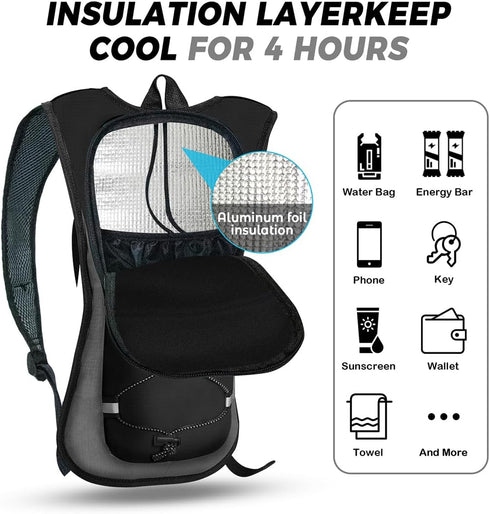Hydration Backpack with 2L Bladder - Water Pack for Men Women Kids for Running Hiking Biking