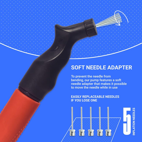 SPORTBIT Ball Pump for Sports Balls - Hand Pump for Volleyball, Basketball, Football & Soccer Balls - 5 Needles Set