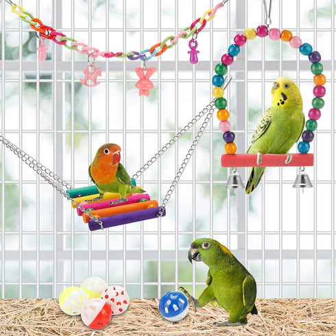 Bird Parakeet Toys, Colorful Swing Chewing Toy Hammock Ladder for Budgerigar, Conure, Cockatiel