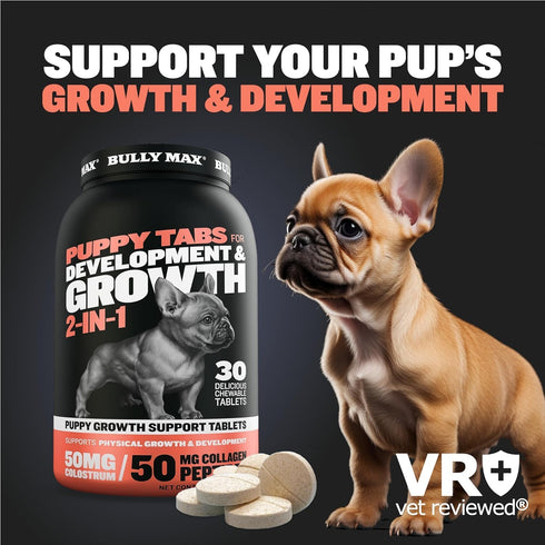 Bully Max 2-in-1 Puppy Vitamins - 30 Chewable Tablets for Development and Growth of Puppies - 2 Bottles