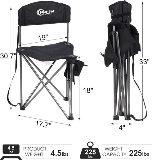 PORTAL Extra Large Quick Folding Tripod Stool with Backrest for Fishing Camping