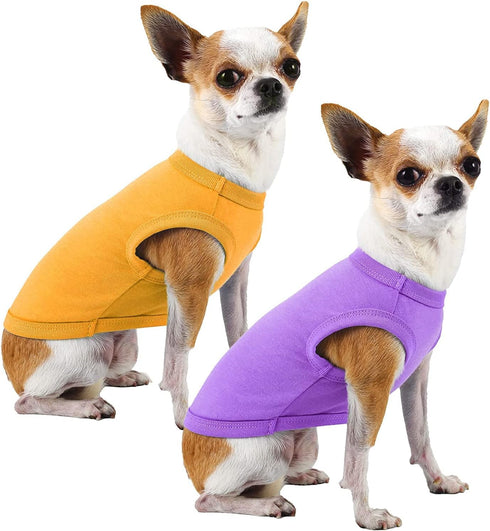 Plain Cotton Dog Shirts, Large Pet Costumes for Male & Female Dogs, Yellow & Purple, Size XXL
