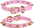 LOVPE One Row Golden Spiked Studded Leather Dog Collar - Cat Collar with Golden Rhinestone Buckle for Small Pets (Pink,