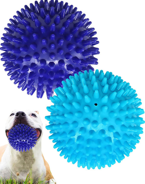 2 Pack 4.5” Heavy Duty Squeaky Dog Ball for Medium Large Dogs, Spikey Toys for Clean Teeth and Training