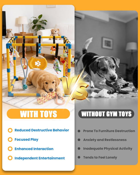 Grevigily 23.6"x 23.6" 12 Puppy Play Gym for Small Dogs, Large Indoor Dog Jungle Gym with Hanging Toys& Non-Slip Pads