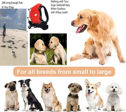 Retractable Dog Leash 26ft Red, 360° Tangle-Free Walking Leash with Non-Slip Handle for Dogs Up to 110 lbs