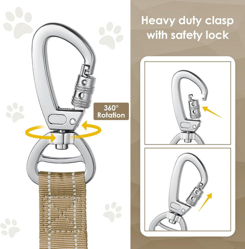 Tactical Dog Leash Heavy Duty 4-6ft, No Pull Bungee for Medium Large Dogs with Padded Double Handle, Brown