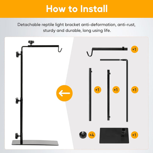 15-36 Inch HealSmart Reptile Metal Lamp Stand Adjustable Floor Light Holder, Heating Light Landing Bracket, for Dome