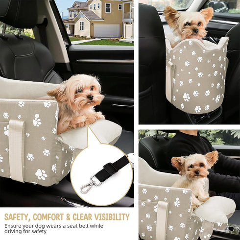 15 lbs) Cullaby Dog Car Seat for Small Dogs (Under Center Console Pet Carrier with Safety Belt, Storage Pockets